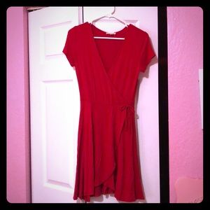 Red mock wrap-front dress (never worn!)